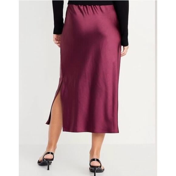 Old Navy High Waisted Satin Midi Slip Skirt Cherry Park Purple Maroon Size Large - Picture 4 of 8